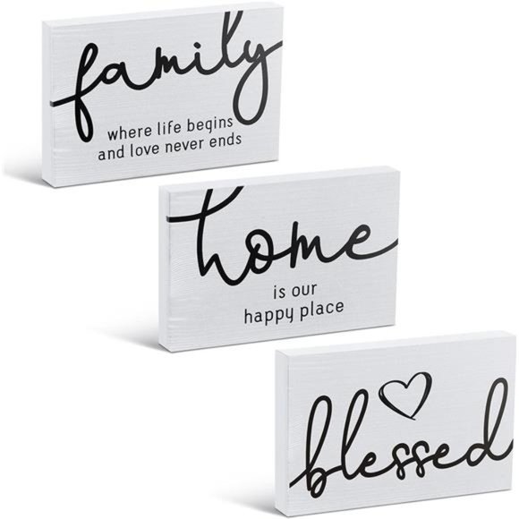 3 Pieces Family Home Blessed Rustic Wood Sign Mini Wood Decorative Signs - Picture 1 of 6